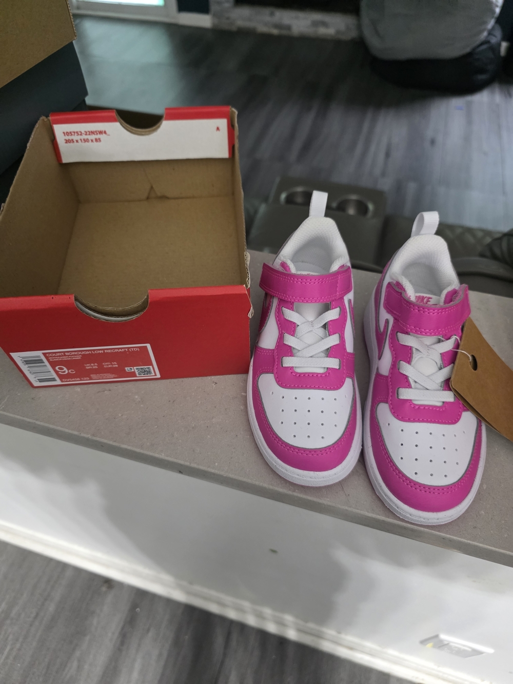 Nike Kids' Court Borough Low Recraft. White and Pink  Sneakers.